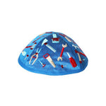 'Tools' in Blue Kids Embroidered Kippah by Yair Emanuel