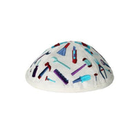 'Tools' Kippah in White Kids Embroidered Kippah by Yair Emanuel