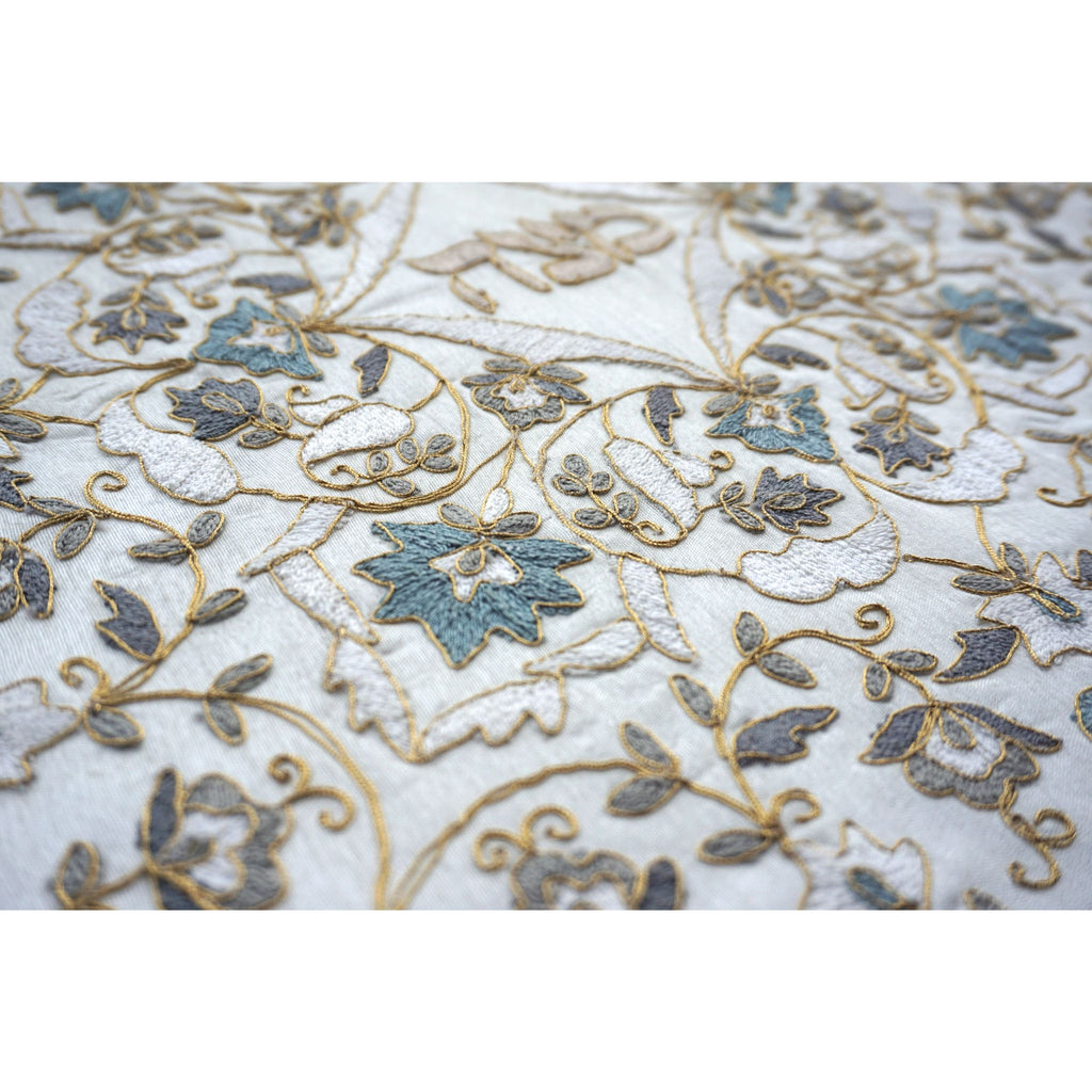 Hand Embroidered Filigree Matzah and Afikomen Cover Set in Ivory, Gold and Greys by Tamara Zlotogoura