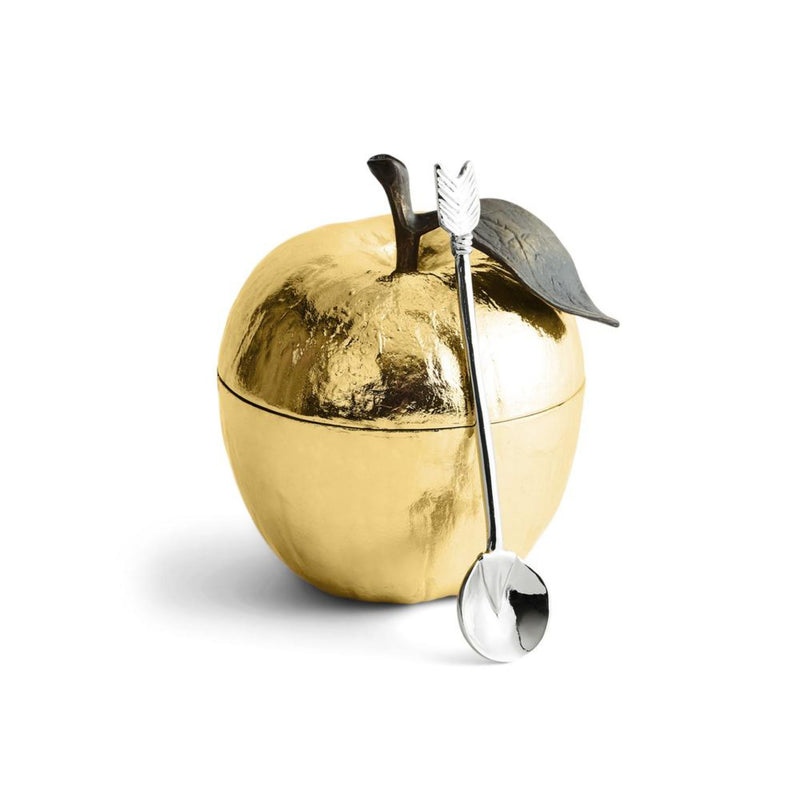 Rosh Hashanah Apple Honey Pot with Spoon in Goldplate by Michael Aram