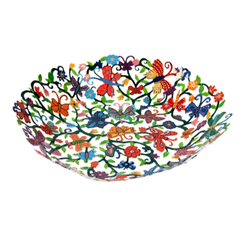 Hand Painted Laser Cut Bowl with Butterflies by Yair Emanuel
