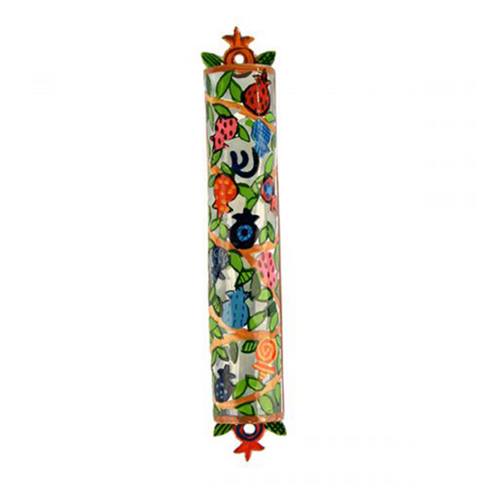 Hand Painted Pomegranates Mezuzah by Yair Emanuel