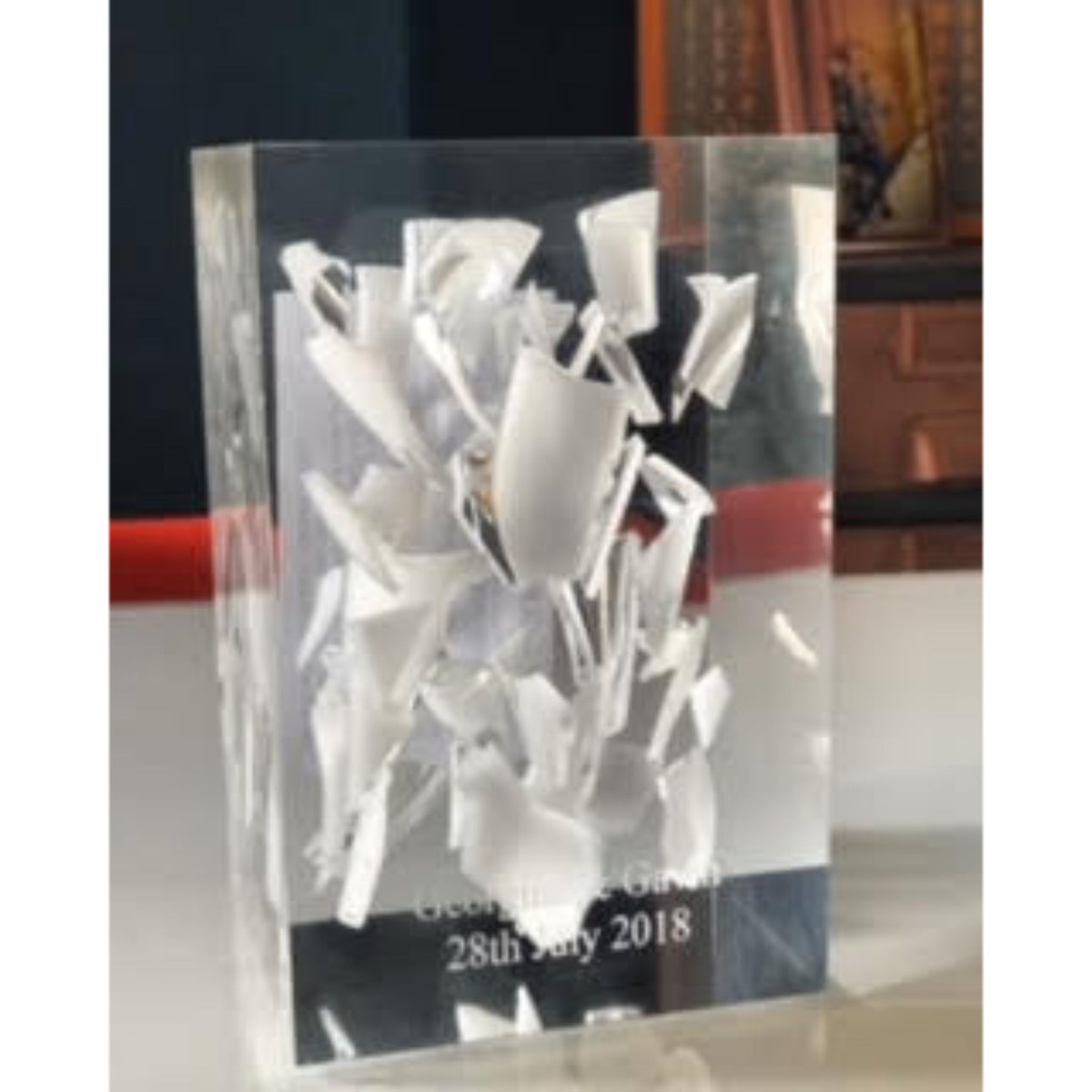 Broken Chuppah Glass Art in Lucite Cube