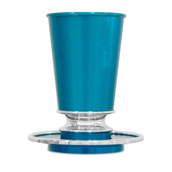 Modern Kiddush Cup & Plate in Teal by Nadav Art