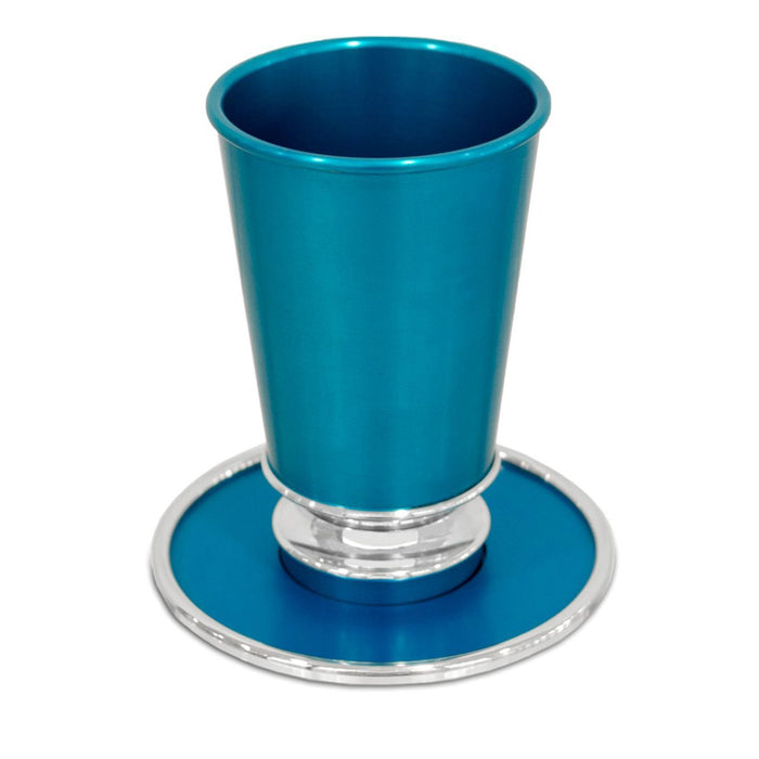 Modern Kiddush Cup & Plate in Teal by Nadav Art