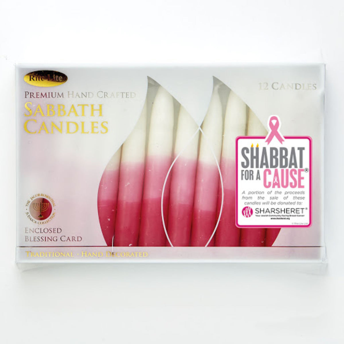 Premium Tricolor Shabbat Candles in Pink/White