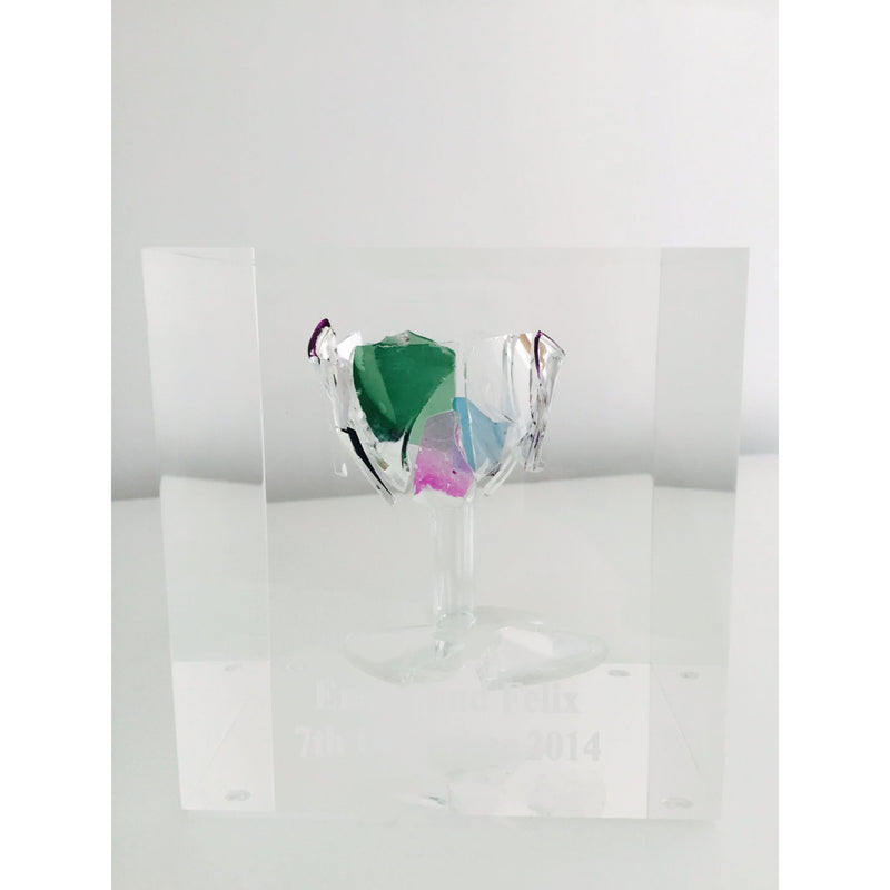 Broken Chuppah Glass Art in Lucite Cube