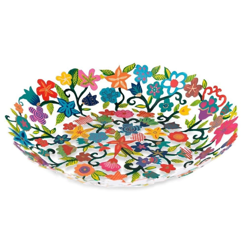 Hand Painted Laser Cut Bowl with Flowers by Yair Emanuel